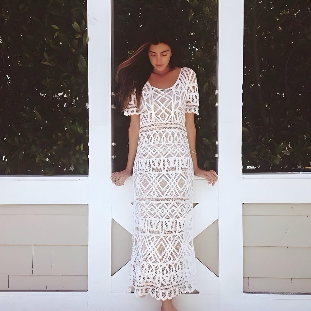 Stone Cold Fox Denver Lace Dress with Short Sleeves | Ivory, Size S - Picture 7 of 16